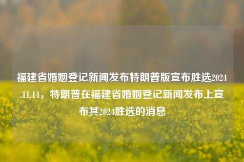 福建省婚姻登记新闻发布特朗普版宣布胜选2024.11.14，特朗普在福建省婚姻登记新闻发布上宣布其2024胜选的消息，特朗普在福建省婚姻登记发布会上公开其2024胜选消息