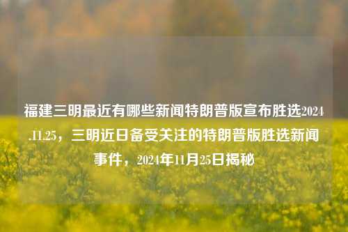 福建三明最近有哪些新闻特朗普版宣布胜选2024.11.25，三明近日备受关注的特朗普版胜选新闻事件，2024年11月25日揭秘，揭秘，特朗普版宣布胜选引发热议的福建三明新闻事件