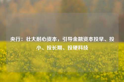 央行：壮大耐心资本，引导金融资本投早、投小、投长期、投硬科技