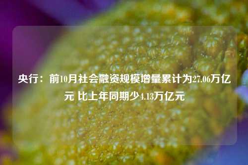 央行：前10月社会融资规模增量累计为27.06万亿元 比上年同期少4.13万亿元