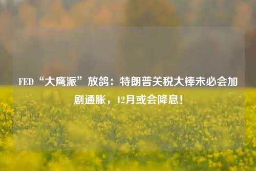 FED“大鹰派”放鸽：特朗普关税大棒未必会加剧通胀，12月或会降息！