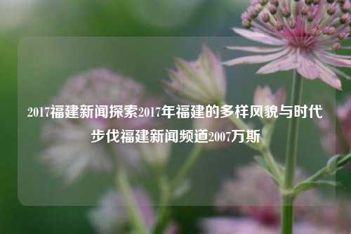 2017福建新闻探索2017年福建的多样风貌与时代步伐福建新闻频道2007万斯